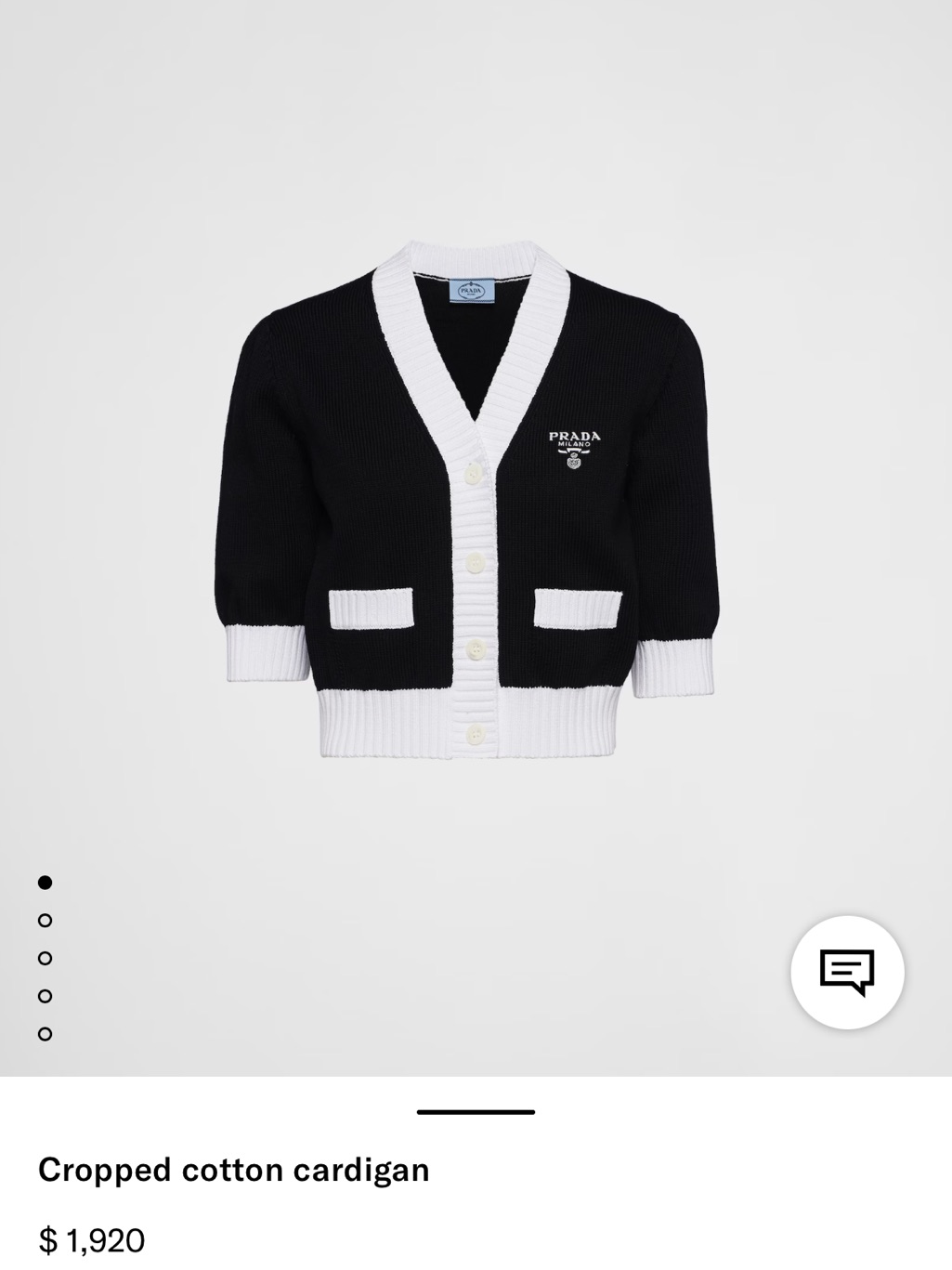 Nwt Prada Cropped Cotton Cardigan Black White Size 34 Xxs Authentic Retail $1950